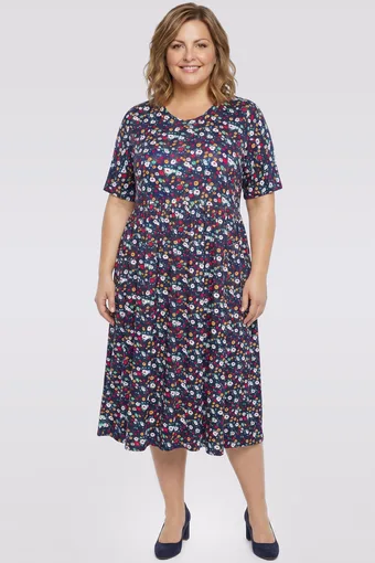 Abito bianco a pois blu navy