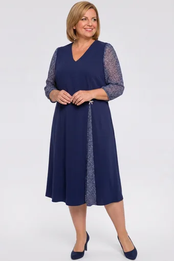 Abito blu navy con maniche in chiffon e una piccola fantasia