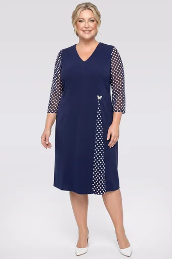 copia di Abito blu navy con maniche in chiffon e una piccola fantasia