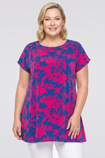 copia di copia di Tunica blu navy con fiori marroni e rossi
