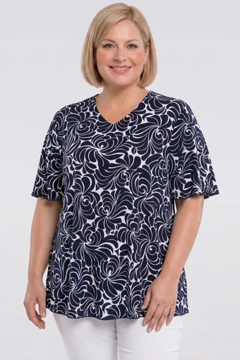 Camicetta bianca con motivo blu navy