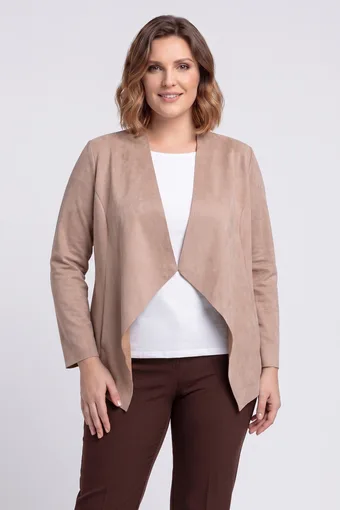 cardigan beige in finta pelle scamosciata