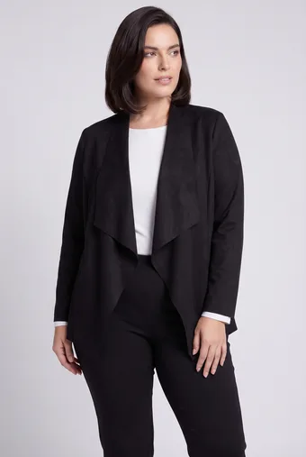 cardigan nera in finta pelle scamosciata