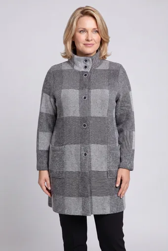 cappotto a quadri grigio