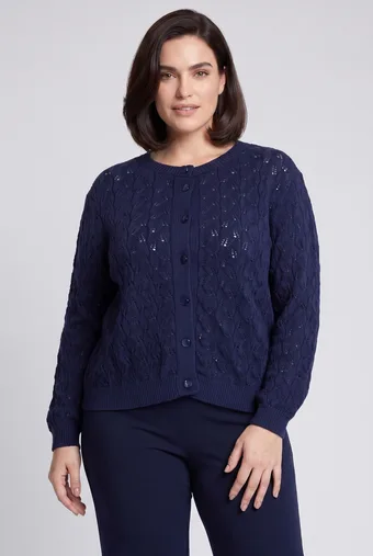 maglione di lana blu navy con bottoni