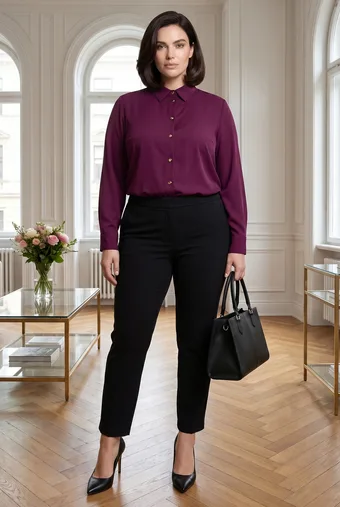 camicia viola scuro con bottoni dorati