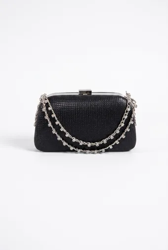 pochette nera a doppia catena con cristalli