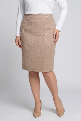 Gonna beige lucida con paillettes dorate