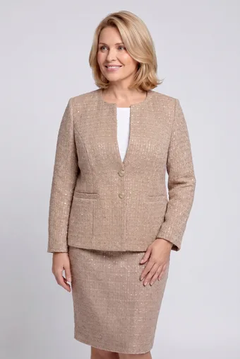 blazer beige lucida con paillettes dorate