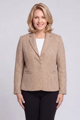 blazer beige con paillettes dorate