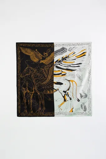 foulard bianca e nera con motivo di Pegaso