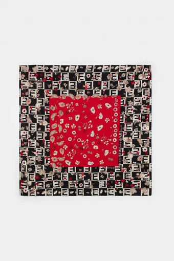 Foulard con stampa floreale e cornice geometrica
