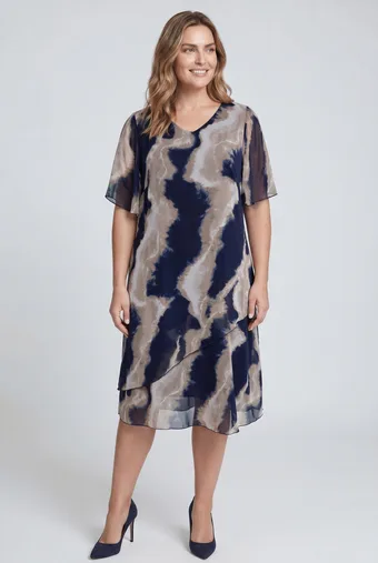 Abito blu navy con motivo beige