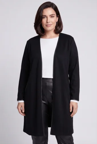 cardigan nero con inserti in ecopelle