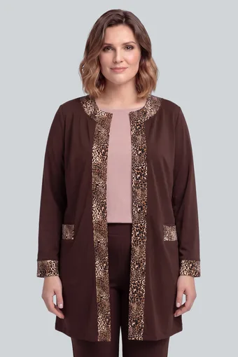 Cardigan marrone con finiture a stampa leopardata
