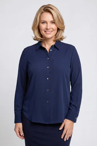 camicia blu navy con bottoni argentati