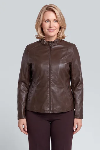giacca marrone in similpelle
