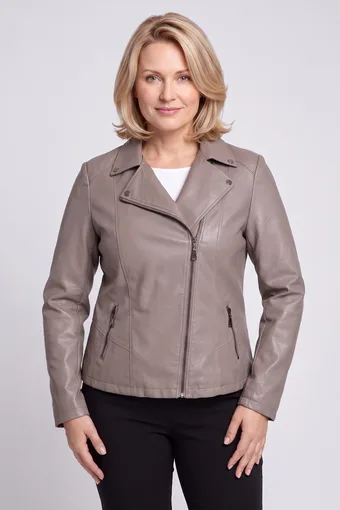 Giacca biker grigio-beige con colletto