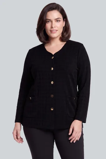 Maglione nero a pied de maglione con chiusura a bottoni dorati
