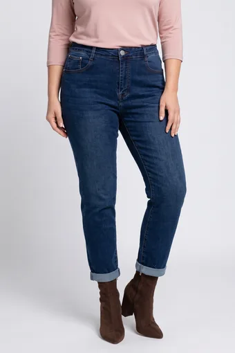 jeans blu scuro con risvolto di cavallo