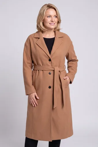 cappotto lungo cammello con cintura