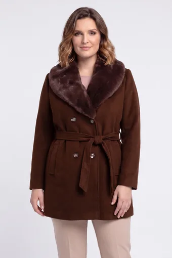 cappotto corto marrone scuro con pelliccia