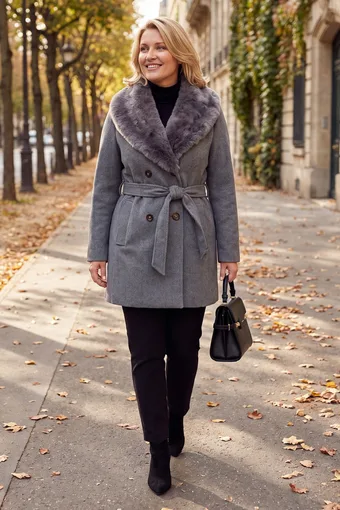 cappotto corto grigio con pelliccia