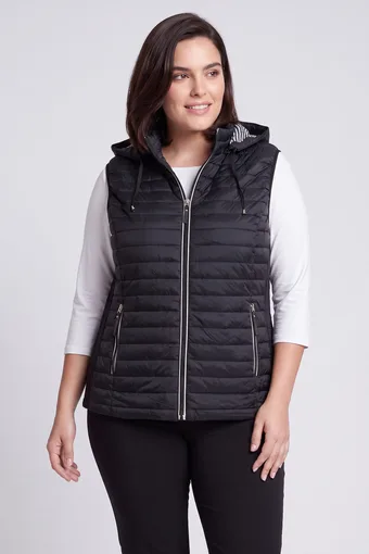 gilet trapuntato trapuntato nero con cappuccio