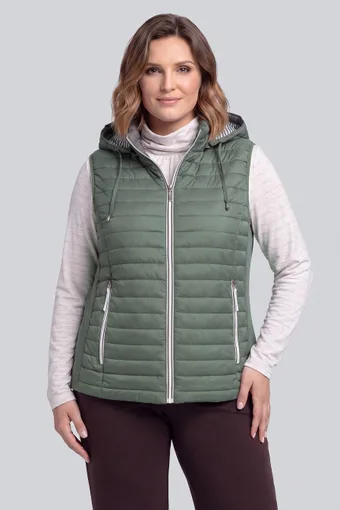 gilet trapuntato trapuntato color kaki con cappuccio