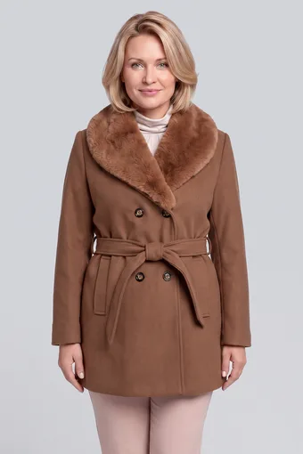 cappotto corto cammello con pelliccia