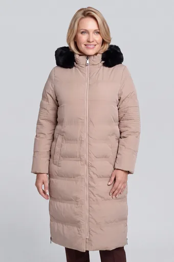 giacca beige con pelliccia