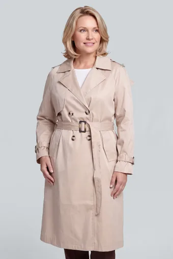 Trench lungo beige con cintura