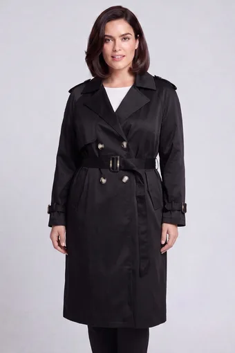 Lungo trench nero con cintura