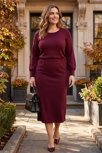 maglione bordeaux gonna in maglia