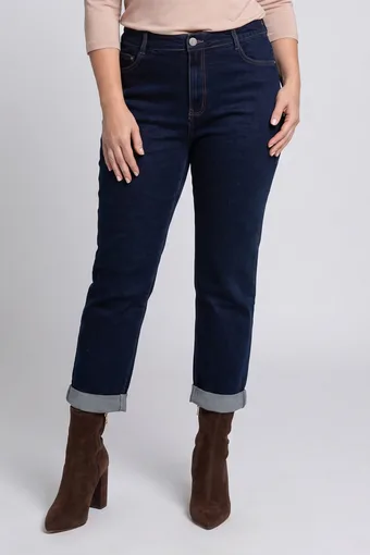 jeans blu scuro con risvolto di gomma