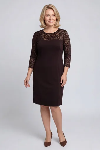 Abito marrone scuro con scollo in pizzo