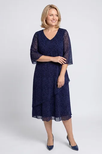 Abito in velluto blu navy con stampa leopardata