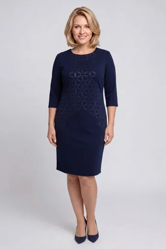 Abito blu navy con motivo floreale in rilievo
